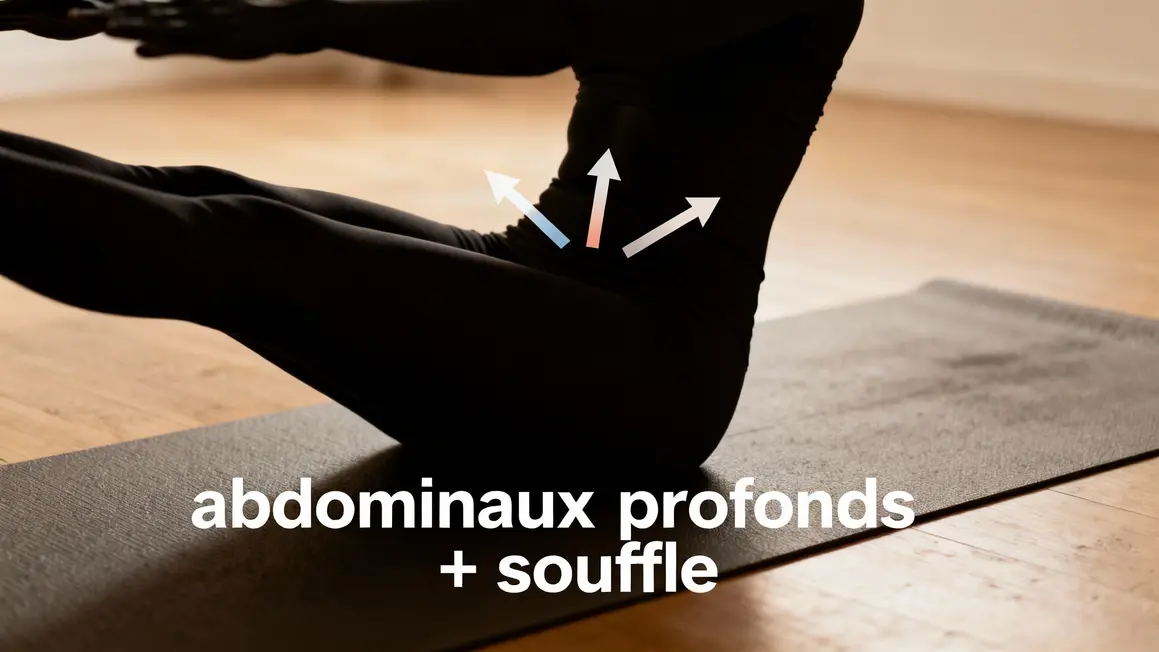 Silhouette yoga posture bateau, accent sur abdominaux profonds et souffle
