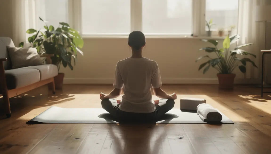Yoga maison méditation tapis ambiance sereine