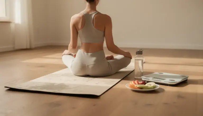 tapis yoga perte de poids, balance, fruits