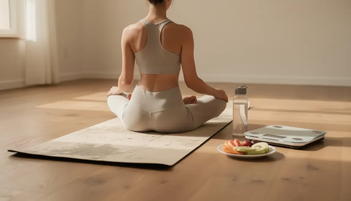 tapis yoga perte de poids, balance, fruits