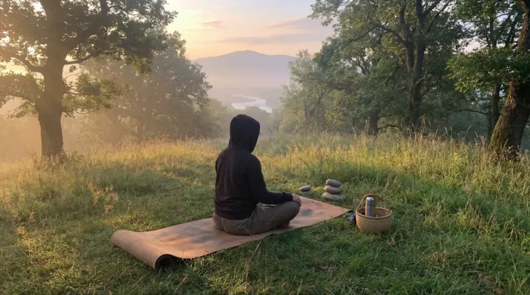 scene yoga plein air lever du soleil meditation