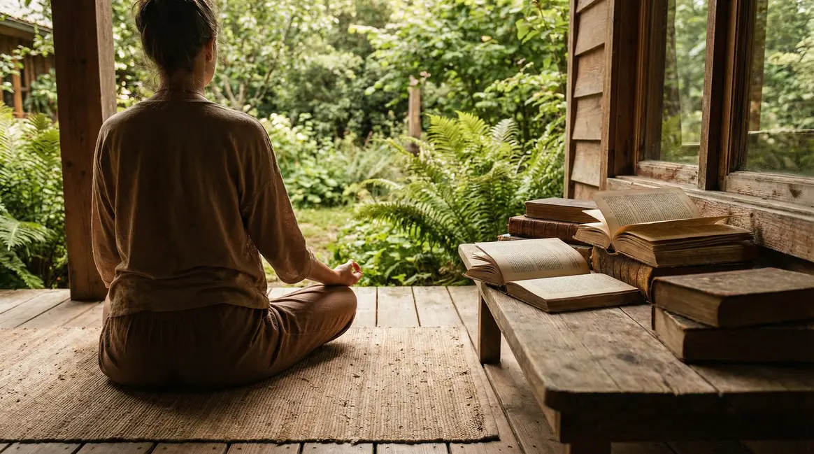 yoga tapis lotus nature livres anciens