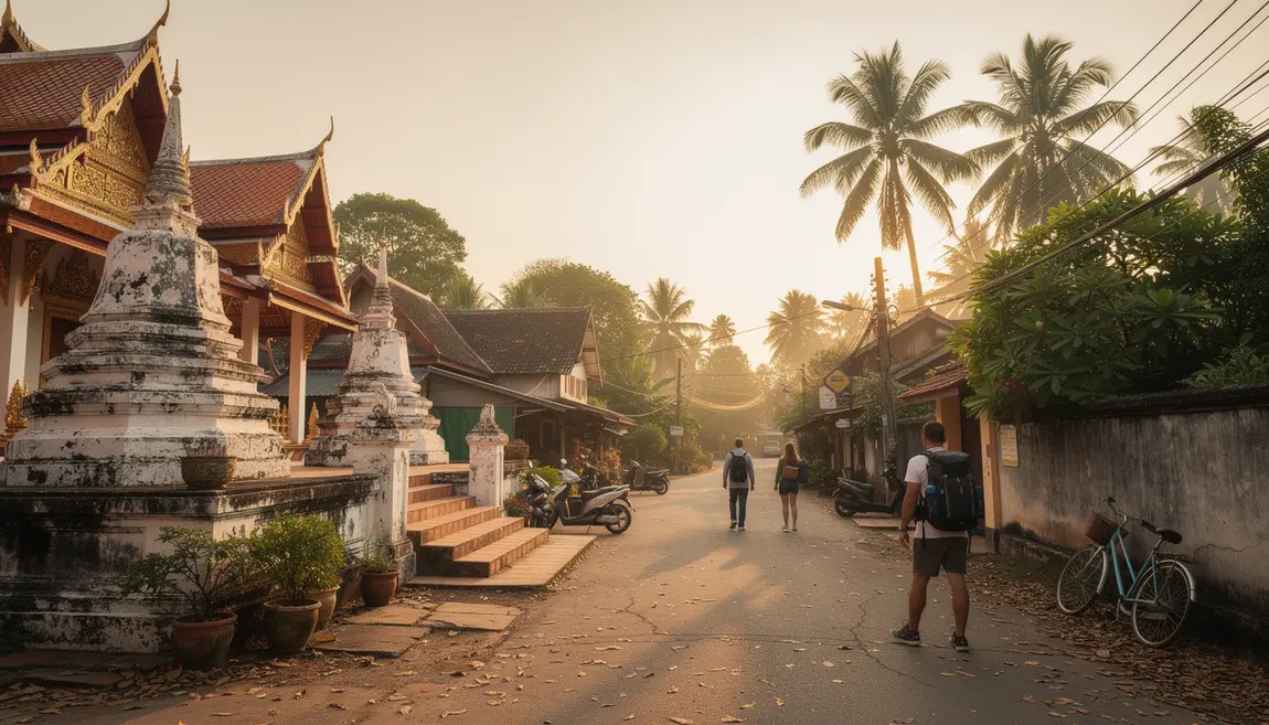 Vue panoramique de Chiang Mai temple végétation, séjour sécurisé