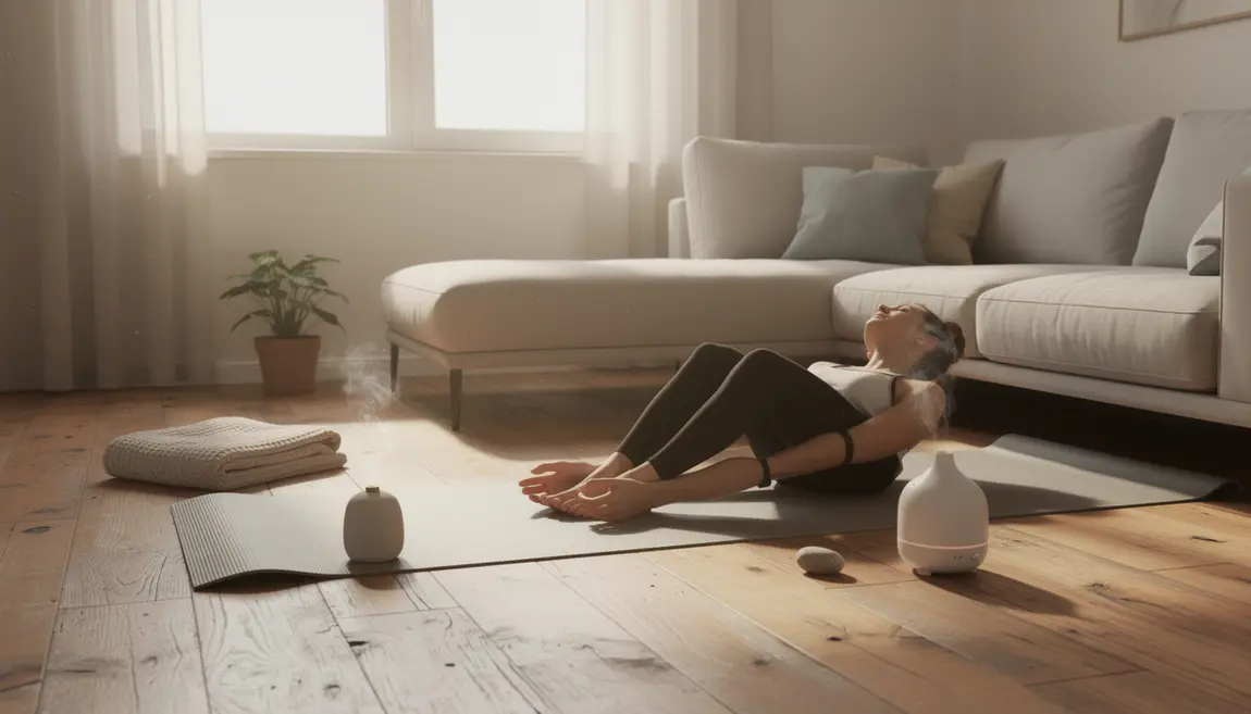 Salon zen avec respiration et relaxation, objets bien-être
