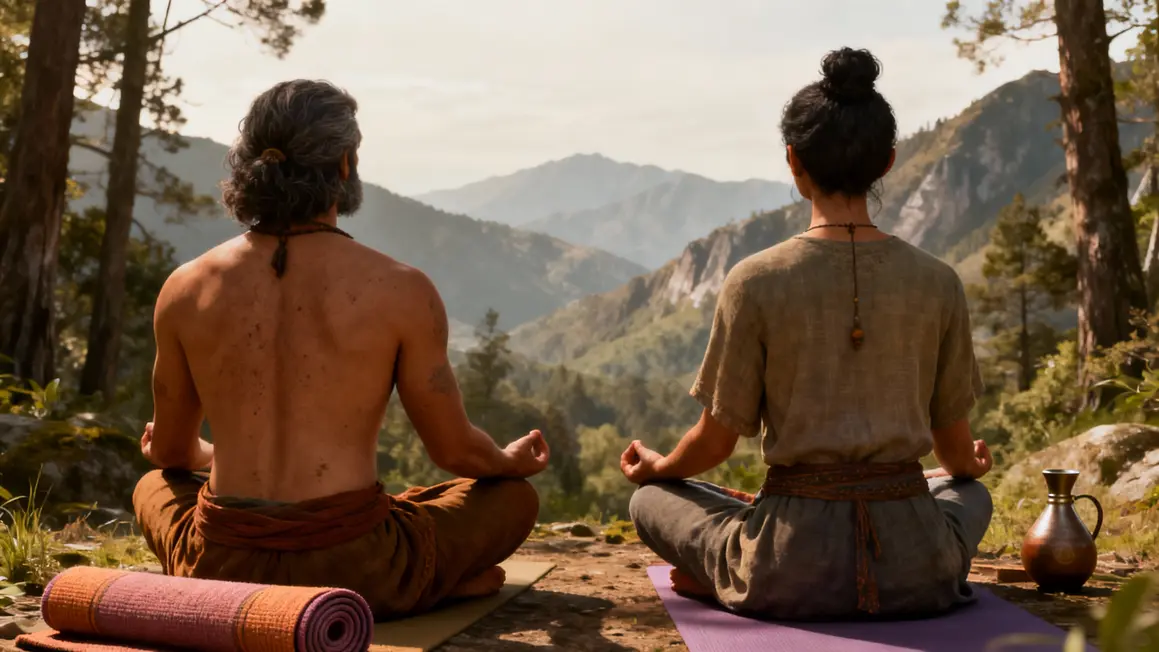 participants retraite yoga meditation tapis gourde ambiance nature