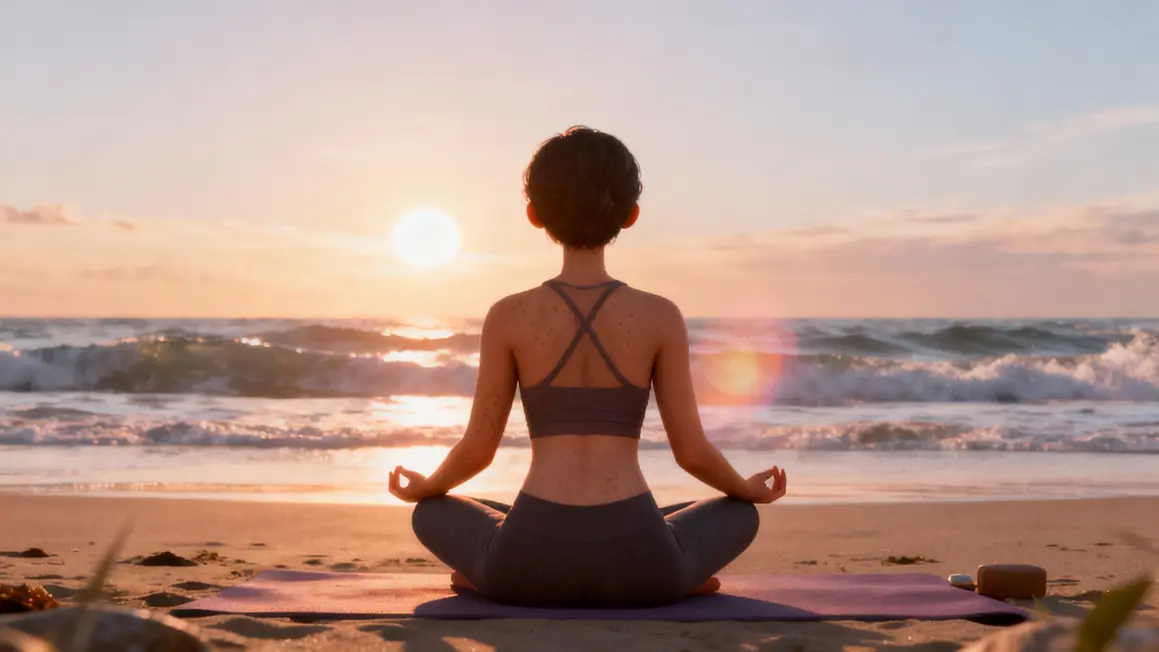 Yoga plage soleil vagues serenite