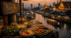 Meilleur endroit thailande : Bangkok au coucher du soleil, marché flou