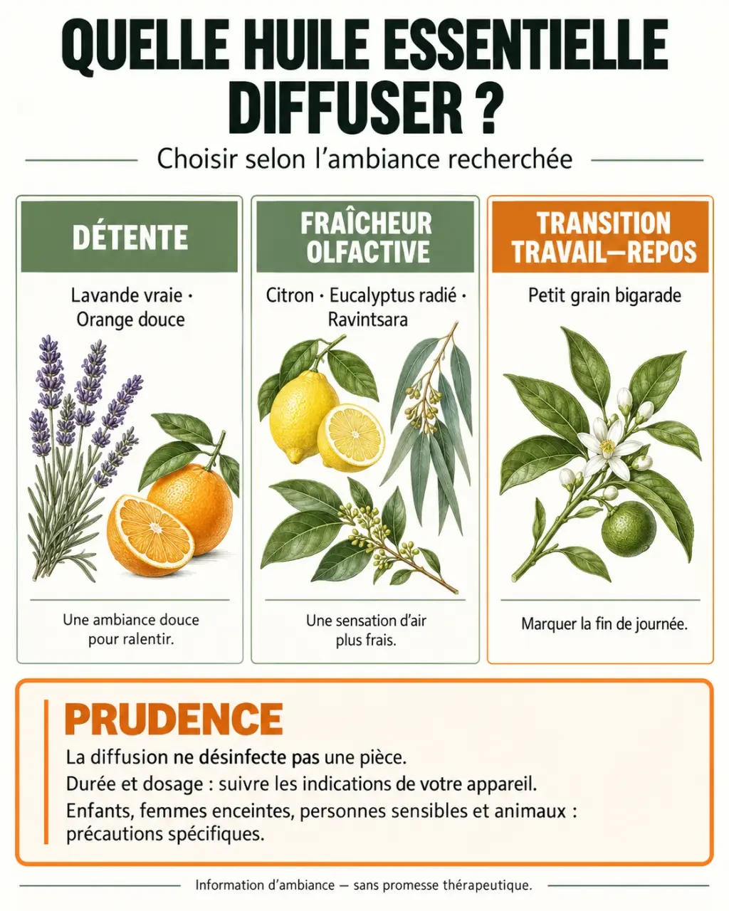 Quelle huile essentielle pour diffuseur selon l’ambiance recherchée et les précautions d’usage