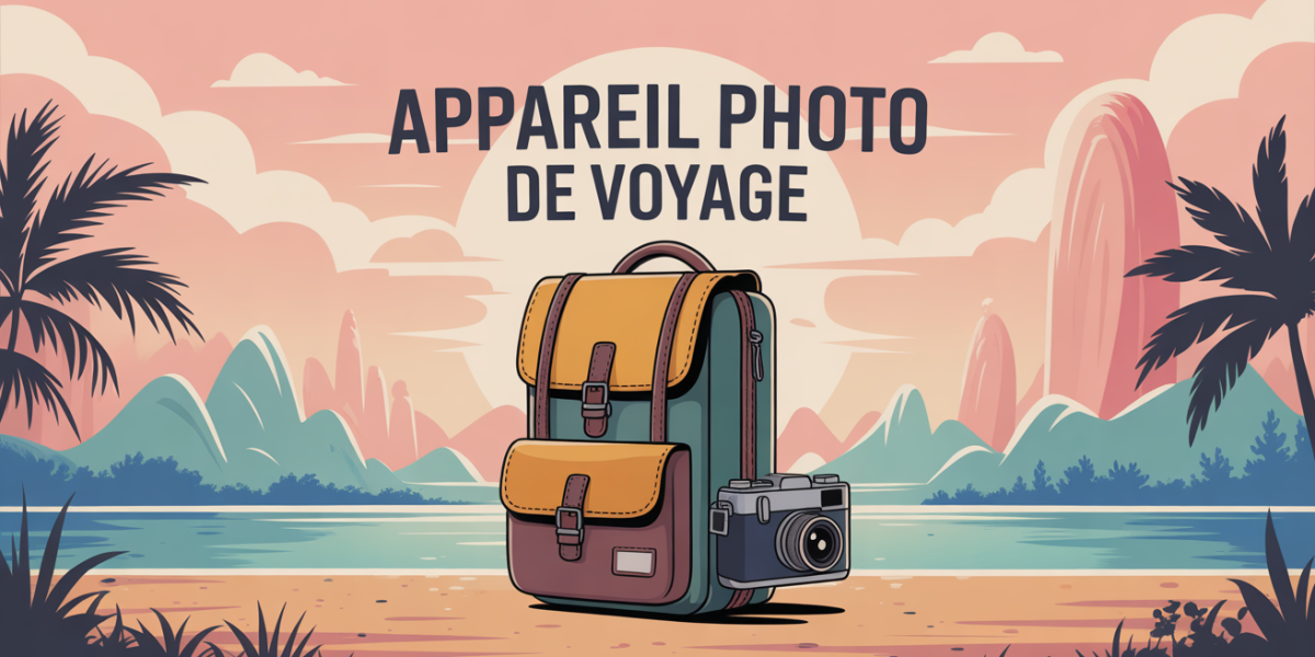 Illustration moderne appareil photo de voyage asiatique
