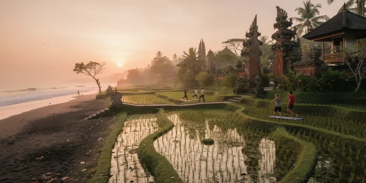 Paysage panoramique Bali itinéraire plages rizières temples yoga