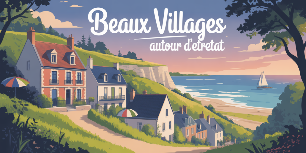 Illustration village normand falaise mer autour Etretat
