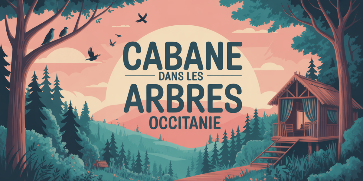 Cabane dans les arbres Occitanie illustration forêt oiseaux