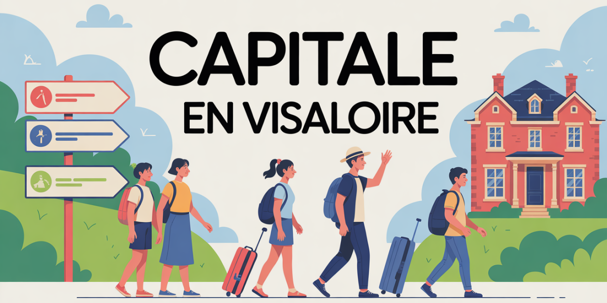 Illustration famille etudiant voyageur panneaux capitale en visaloire