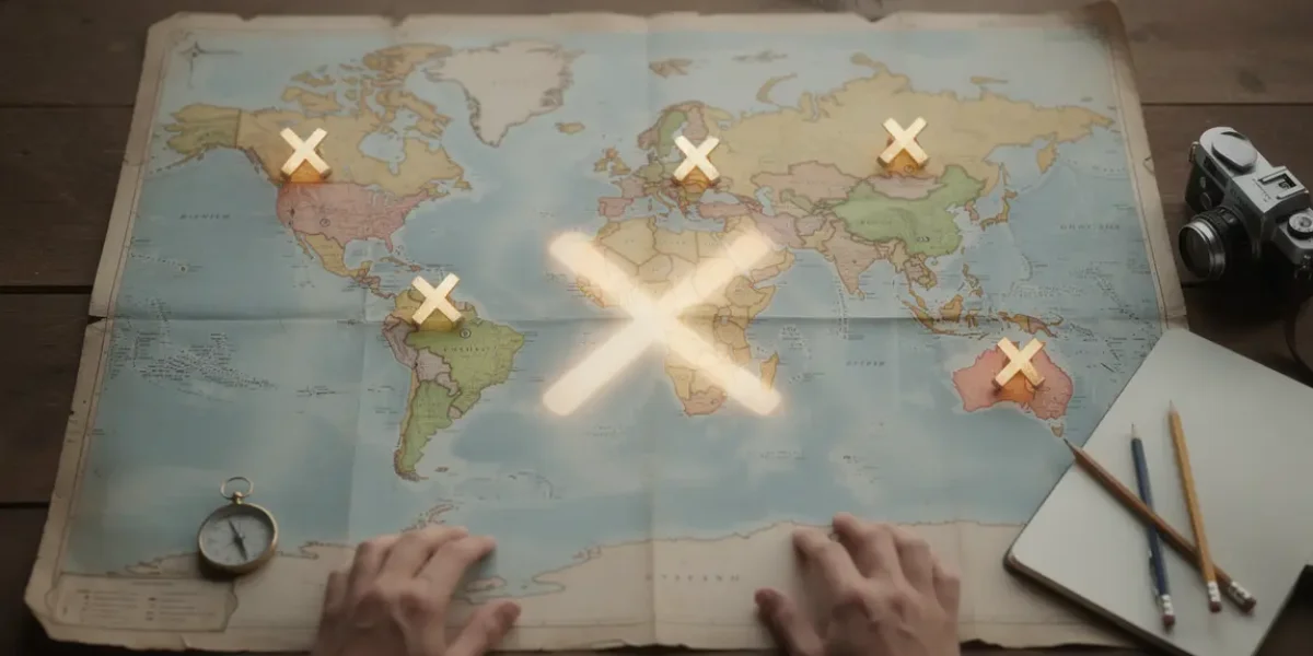 carte monde avec villes en x surbrillance ambiance voyage