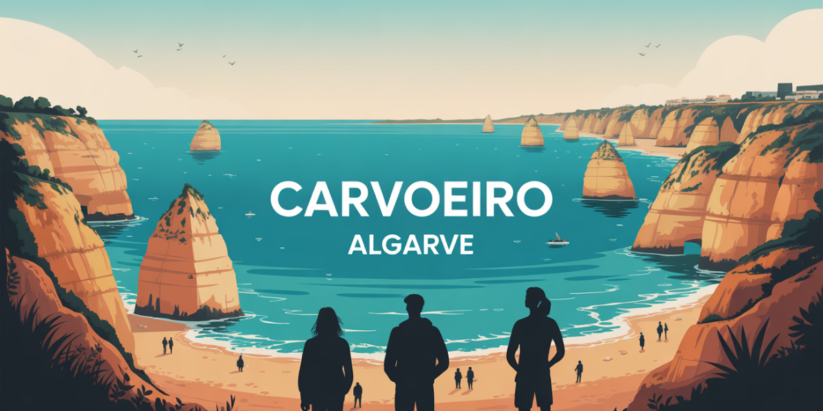 Vue stylisee falaises dorees et mer a Carvoeiro Algarve