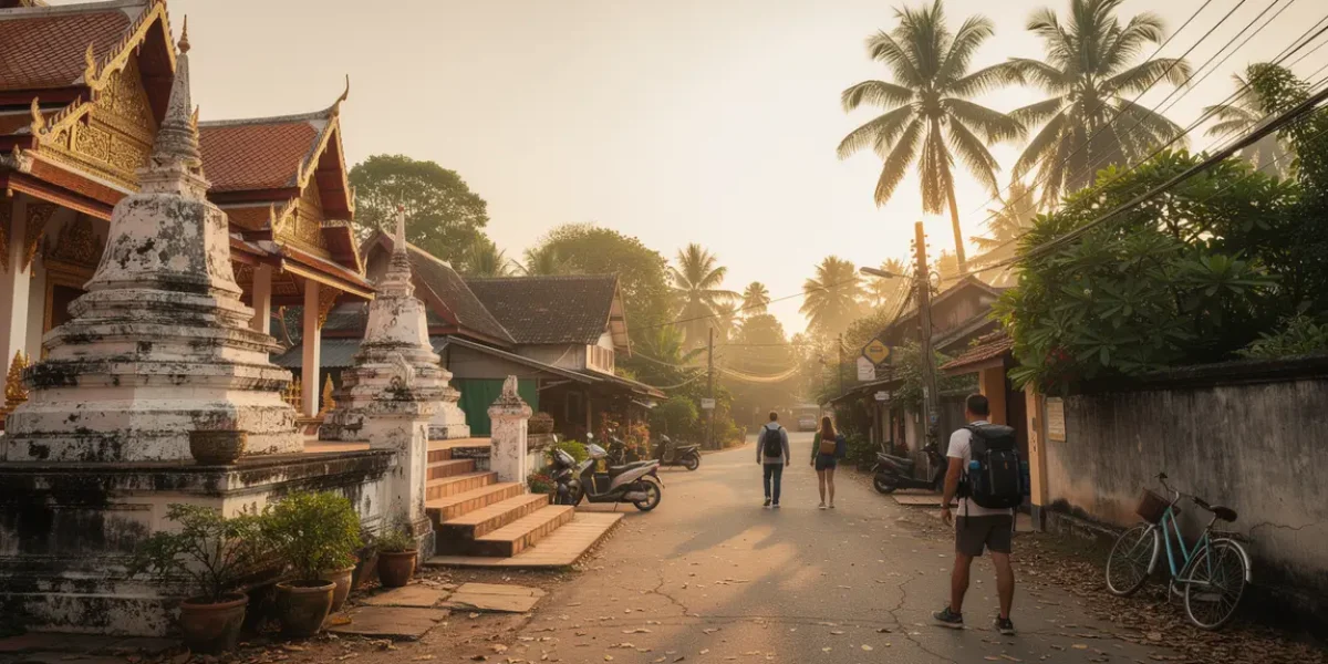 Vue panoramique de Chiang Mai temple végétation, séjour sécurisé