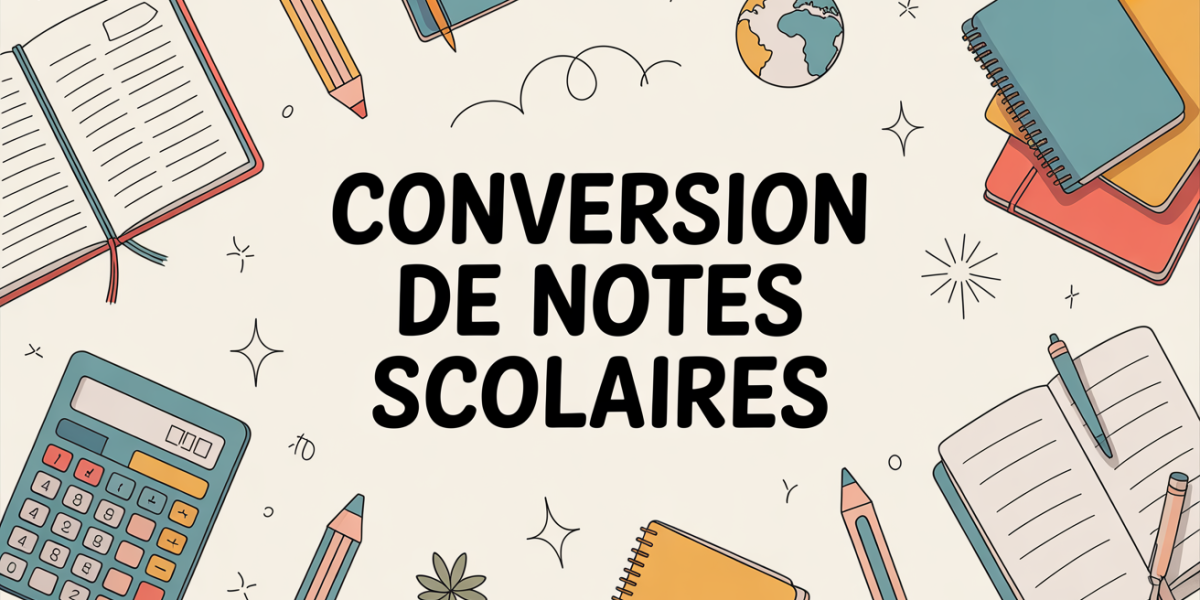 Univers cahier calculatrice crayons conversion notes scolaires