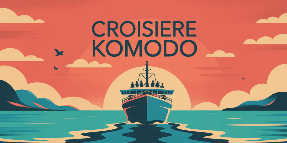 Illustration bateau croisiere Komodo coucher soleil mers turquoise