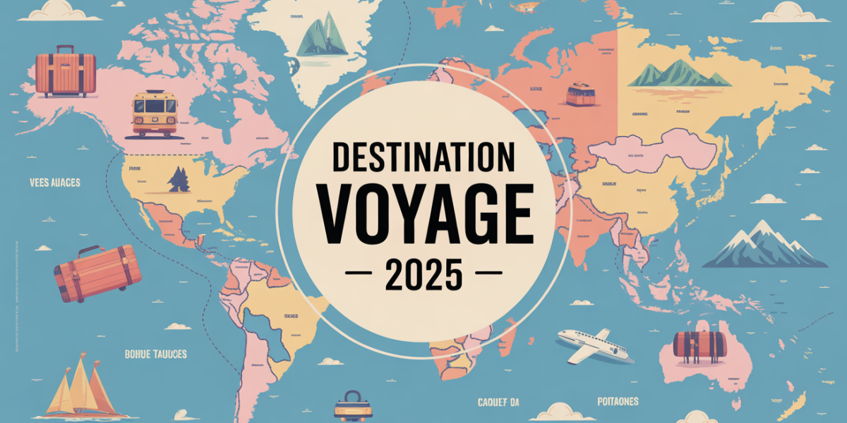 Carte inspiration voyage 2025 symboles routes monde