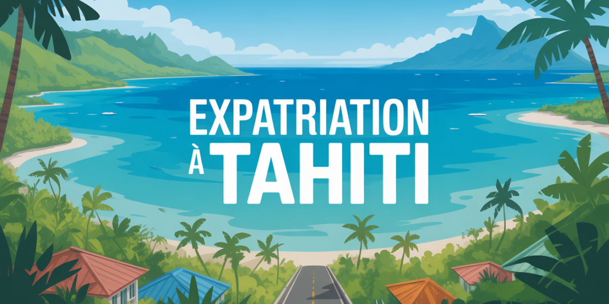 Illustration expatriation à Tahiti plage lagon montagne