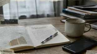 Fatigue mentale : retrouver de l energie mentale, carnet et smartphone