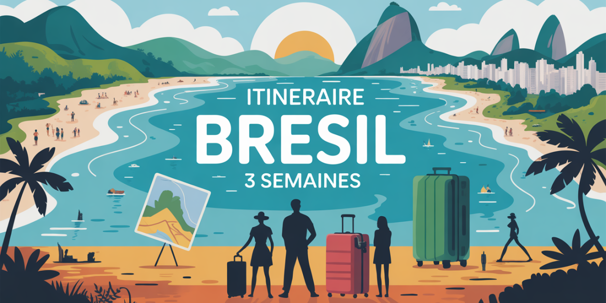 Vue panoramique stylisee de l'itineraire Bresil 3 semaines