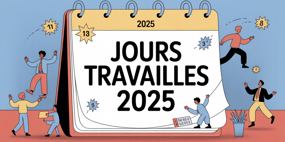 Calendrier 2025 jours travaillés, chiffres en surbrillance