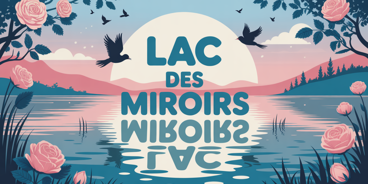 Illustration lac des Miroirs avec reflets, oiseaux, roseaux