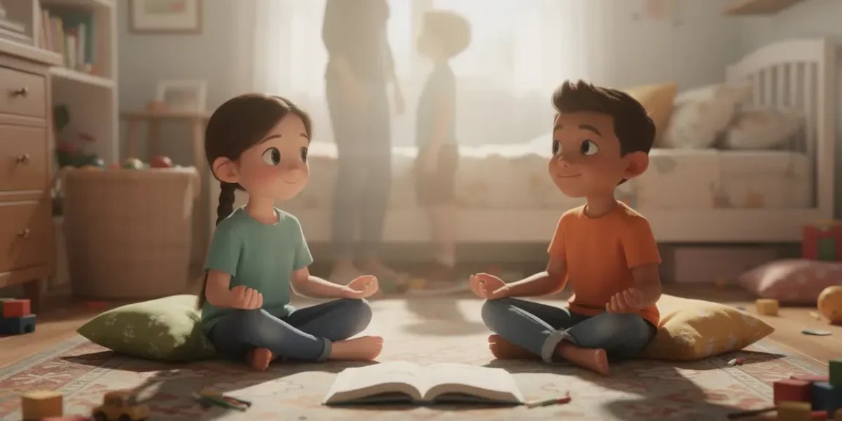 Enfant et parent posture meditation chambre paisible livre