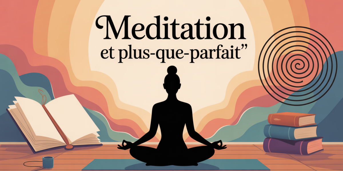 meditation plus que parfait sur tapis yoga devant livre