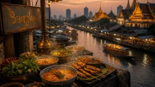 Meilleur endroit thailande : Bangkok au coucher du soleil, marché flou