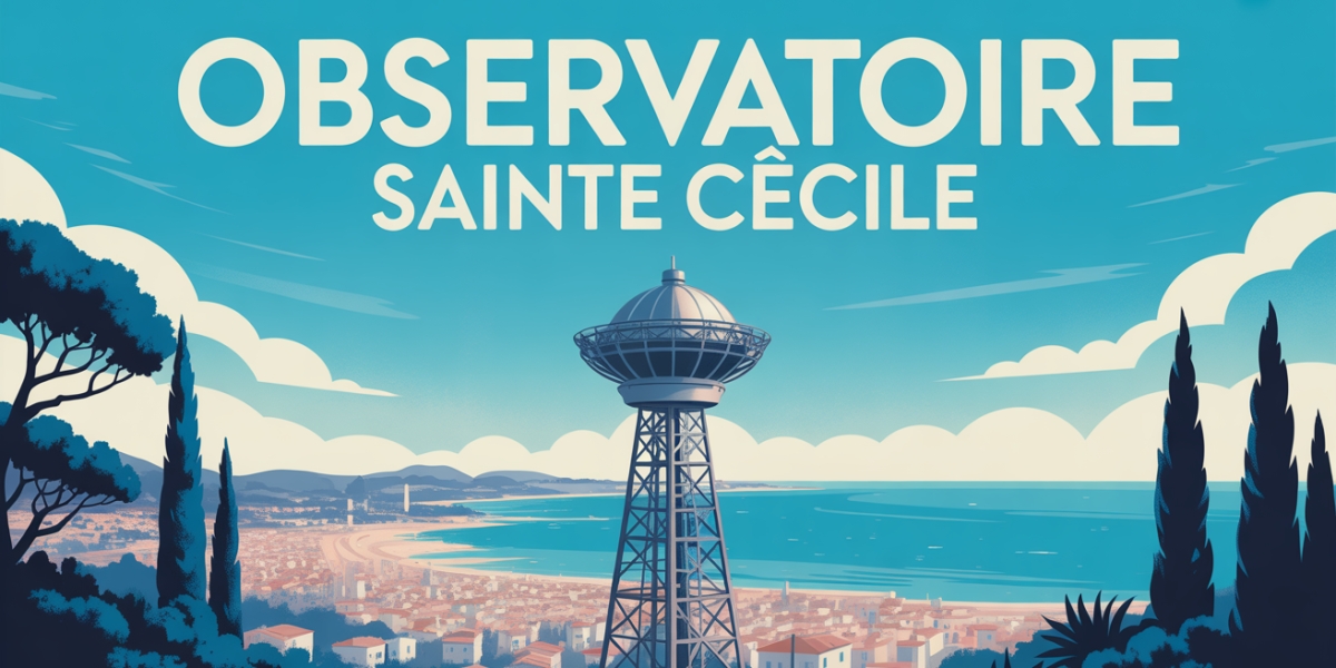 Vue stylisee de la tour Observatoire Sainte Cecile Arcachon entre pins et ocean