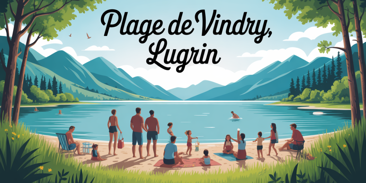 Plage de Vindry Lugrin calme au bord du Léman montagne arbres