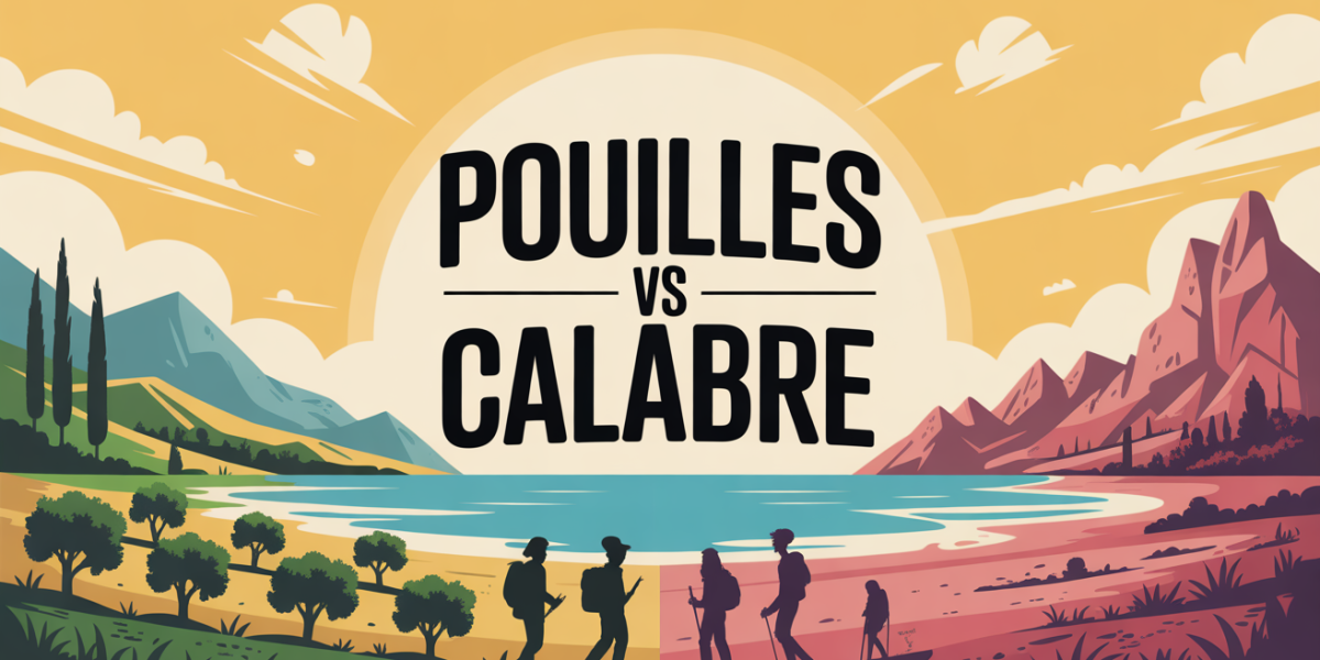Illustration Pouilles Calabre comparaison paysages oliveraies montagnes plages