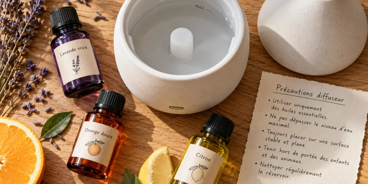 Quelle huile essentielle pour diffuseur : lavande et agrumes en flacons