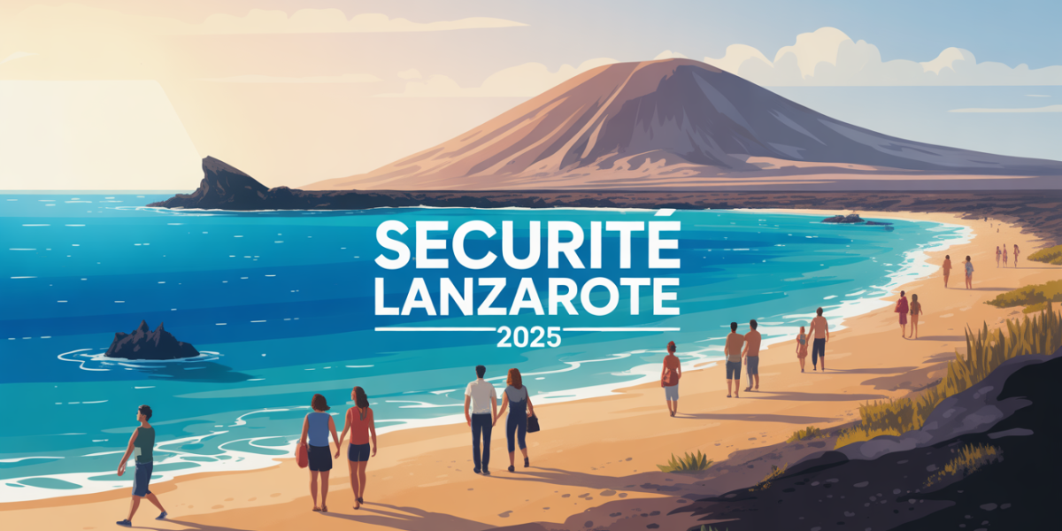 famille sur plage volcanique Lanzarote sous ciel lumineux