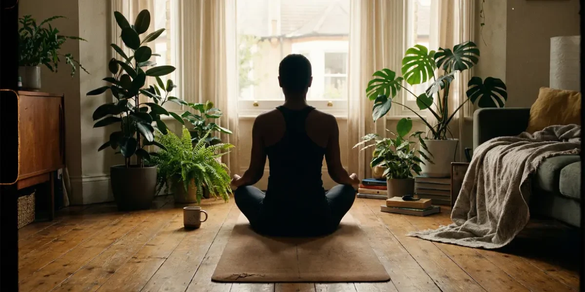 tapis de yoga dans un salon lumineux ambiance calme