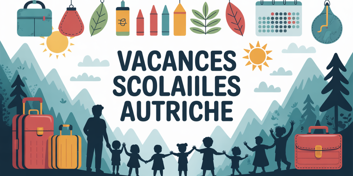 Calendrier illustré vacances scolaires Autriche fond montagnes