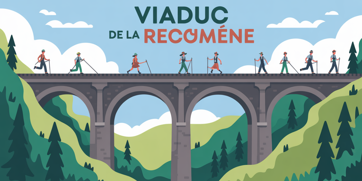 illustration viaduc de la recoumene paysage randonneurs tyrolienne