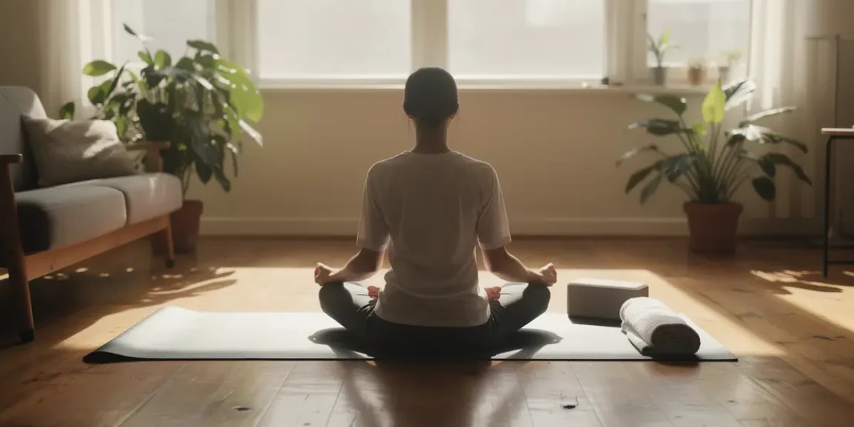 Yoga maison méditation tapis ambiance sereine